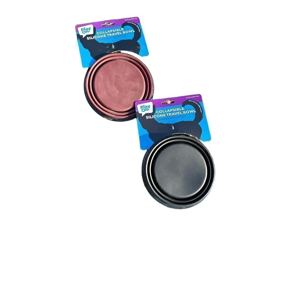 Play On Collapsible 2 Silicone Travel Bowl Black, Brown 24oz